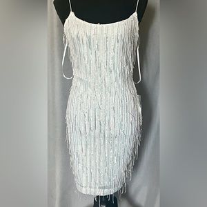 B Darlin white sparkly fringe dress